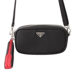 Prada Triangle Leather Strap Nylon Shoulder Bag Black